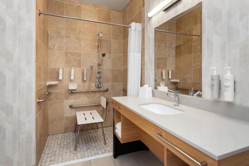 a bathroom with a sink and a shower at Hampton Inn and Suites Alexandria in Alexandria