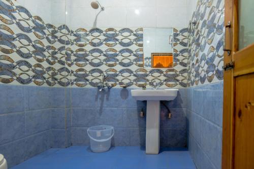 a bathroom with a sink and a mirror and a toilet at The Royal Pinewood in Kasol