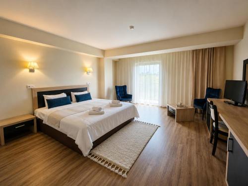 a hotel room with a large bed and a television at Hotel Oxford By TimHotels in Timişoara