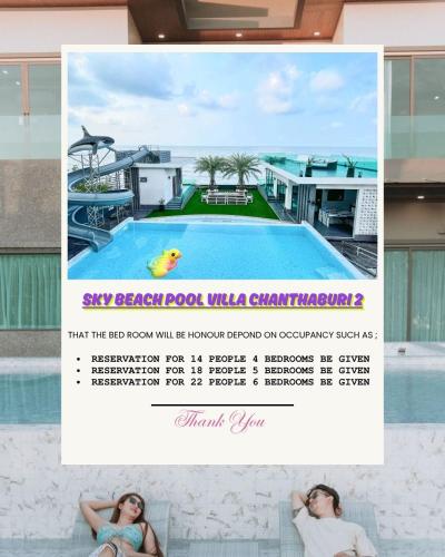 a flyer for a swimming pool with a picture of a woman at Sky Beach Pool Villa Chanthaburi 2 in Laem Sing