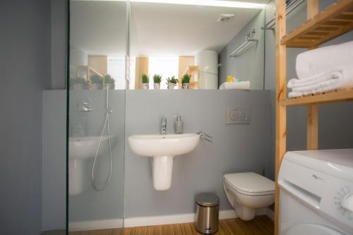 a bathroom with a shower and a sink and a toilet at Balcón de Manet in Valencia