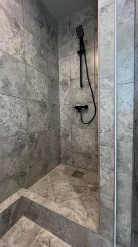 a bathroom with a shower with a glass door at ЖК АЯ Студія 1 плюс 1 in Kropyvnytskyi