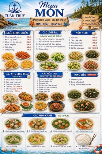 a menu for the menu mommy mommy mommy meals at Tuân Thuỷ hotel đảo Quan Lạn in Làng Liễu
