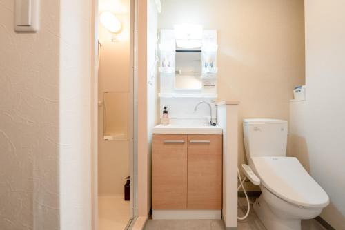 a small bathroom with a toilet and a sink at b&黒門3号店 in Osaka
