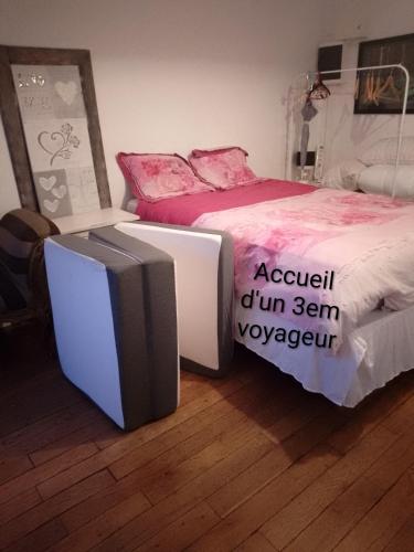 a bedroom with a bed and a tv in it at Studio pied du métro Neuilly Paris La Défense pour 3 maxi in Neuilly-sur-Seine