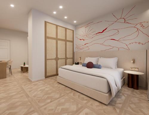 a bedroom with a bed and a painting on the wall at The Character in Athens
