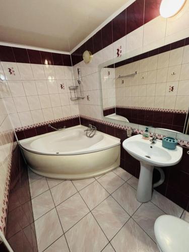a bathroom with a tub and a sink and a toilet at готель Славутчанка in Slavuta