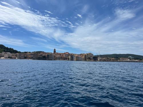 a large body of water with a city in the background at Aquaïa, Saint-Tropez by sea in Cogolin
