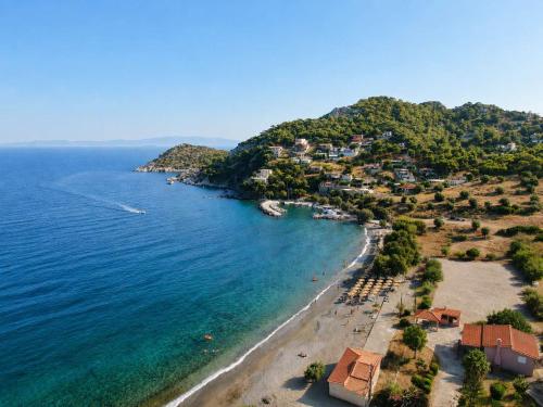 an aerial view of a beach in the ocean at Vamavi Maison - Villa with Private Pool, Salamina in Salamina
