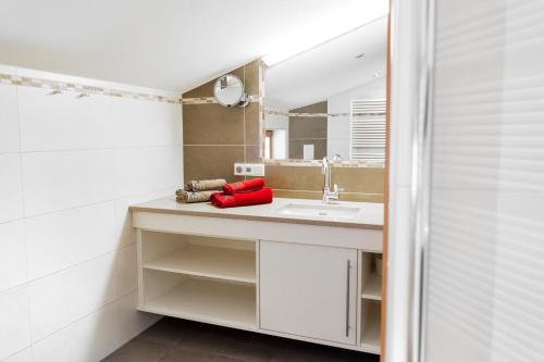 a bathroom with a sink and a mirror at Franzerhof in Mittersill