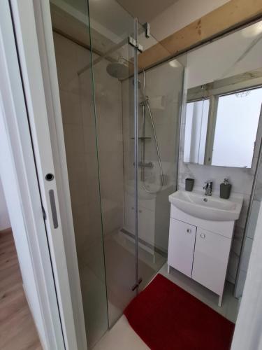 a bathroom with a shower and a sink at Tre sorelle in Piran