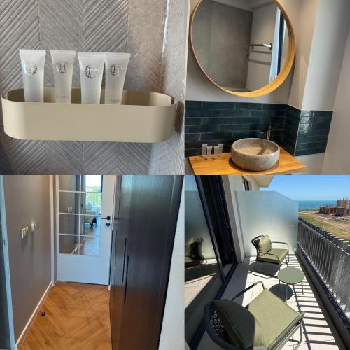 a collage of pictures of a bathroom with a sink at Senses Villa By PopDan in Vama Veche