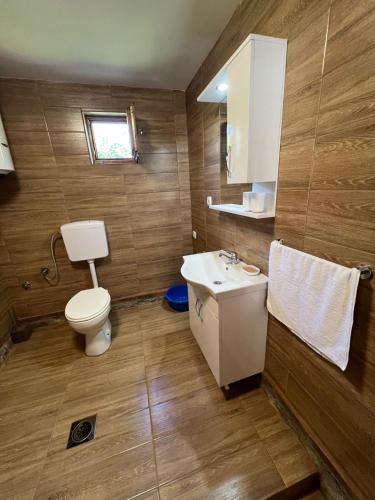a bathroom with a toilet and a sink at Forest Home 2 in Železnička Stanica )) (( Gornja Plavnica