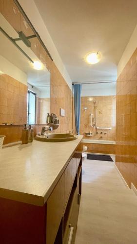 a large bathroom with a sink and a tub at Garda MarANDGi Home Salo' in Salò