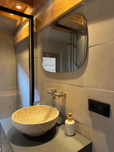 a bathroom with a sink and a mirror at Tinkerbell in Oosterbeek