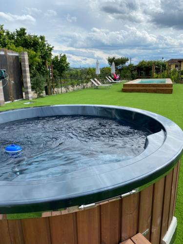 a large circular pool of water in a backyard at Agriturismo La Ruota in Montelupo Albese