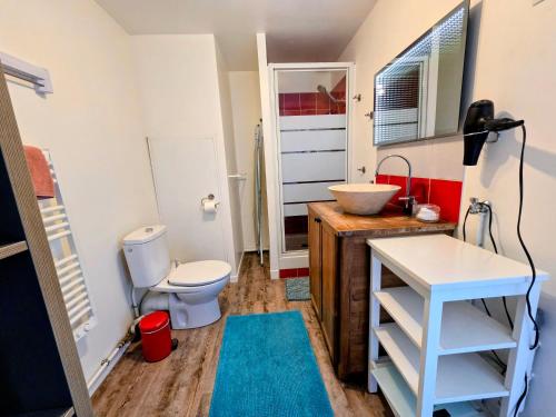 a bathroom with a toilet and a sink at Appartements Up & Down by Beds76 in Rouen