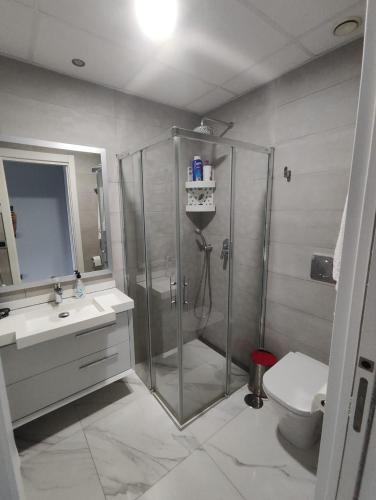 a bathroom with a shower and a toilet and a sink at Benidorm Luxury Residential in Benidorm