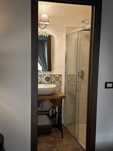 a bathroom with a sink and a shower at C'era una volta in Abbadia San Salvatore