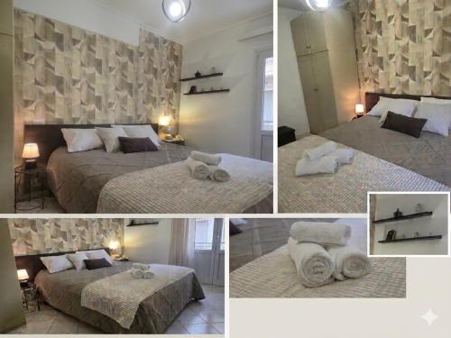 a collage of four pictures of a bedroom with two beds at Alloggio turistico borgo antico in Bagnaia