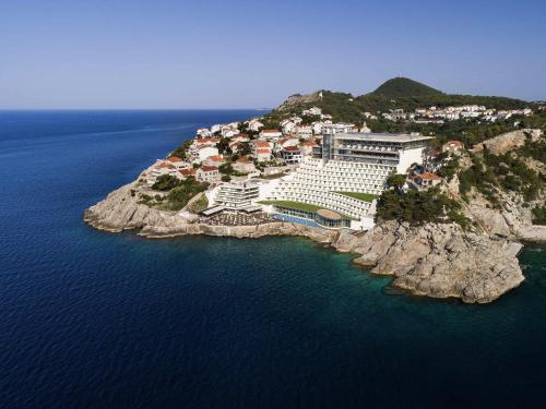 an aerial view of a resort on an island at Rixos Premium Dubrovnik in Dubrovnik
