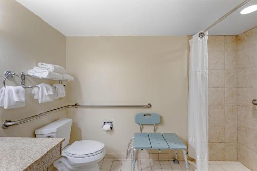 a bathroom with a toilet and a shower at Best Western Plus Madison-Huntsville Hotel in Madison