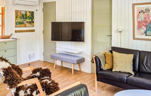 a living room with a couch and a tv at Dueodde Ferieby in Neksø