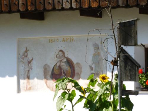 a painting on the side of a wall with a plant at Lahnerhof in Campo Tures