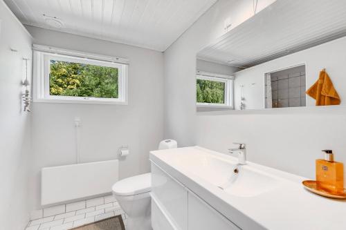 a white bathroom with a sink and a toilet at Unique Holiday Home In Quiet Surroundings in Storvorde
