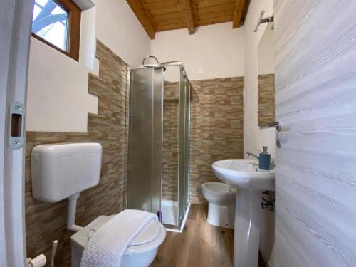 a bathroom with a toilet and a sink and a shower at Agriturismo La Falesia in Bagnasco