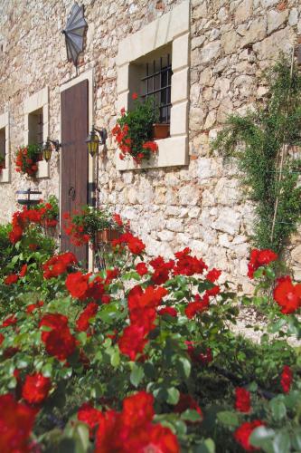 a bunch of red flowers in front of a building at I Costanti in Caldiero