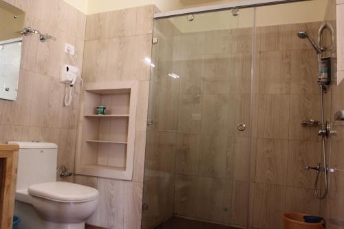 a bathroom with a shower and a toilet at Ratna Hotel Ladakh in Leh