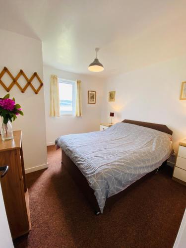 a bedroom with a large bed and a window at Lochead Chalet 1 in Lochgilphead
