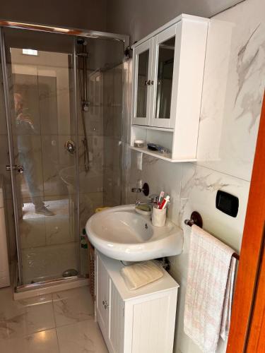 a bathroom with a sink and a shower at Dimora Civita in Castelcivita