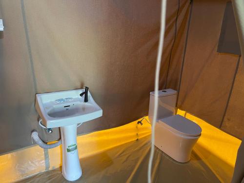 a bathroom with a sink and a toilet at Ntito Mara lodge in Maasai Mara National Reserve