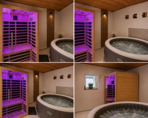 a bathroom with a bathtub with purple lighting at Apartman DIVAN in Ladimirevci