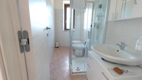 a bathroom with a sink and a glass shower at Country House Altavilla in Altavilla Silentina
