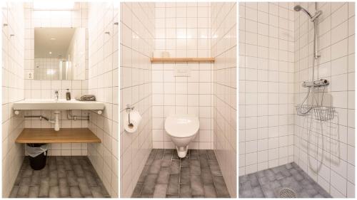 two pictures of a bathroom with a toilet and a sink at Ski Lodge Tänndalen in Tänndalen
