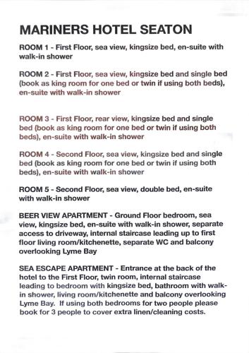 a page of a document with the words members hotel section at Mariners Hotel in Seaton