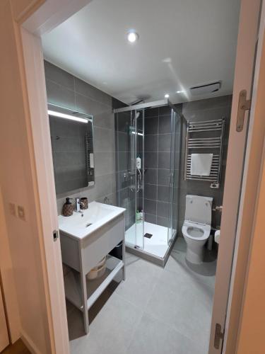 a bathroom with a sink and a toilet at Brand New - Studio Apartment - Self Catering in Gibraltar