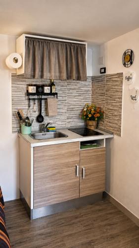 a small kitchen with a sink and a window at Casina Appia Antica in Marino