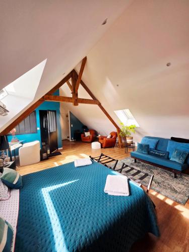a living room with a pool in the middle of it at Chambre d'hote Le clos Valmont in Fécamp