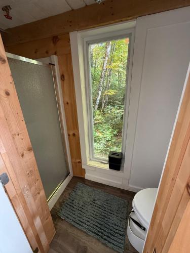 a bathroom with a toilet and a window at TinyHouse - Touski in Val-des-Lacs