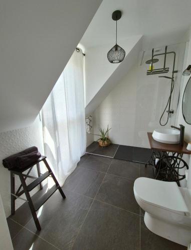 a bathroom with a toilet and a sink at Les Ganivelles in Belz