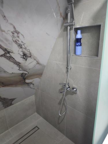 a bathroom with a shower with a shower head at Panorama Residence Apartments in Kumanovo