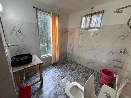 a bathroom with a toilet and a sink at Trio Nest in Jibhi