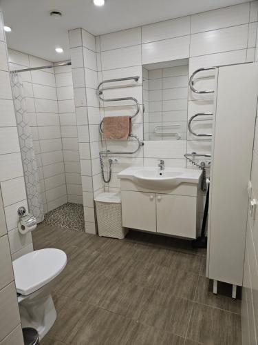 a bathroom with a sink and a toilet at Centro bustas in Kėdainiai