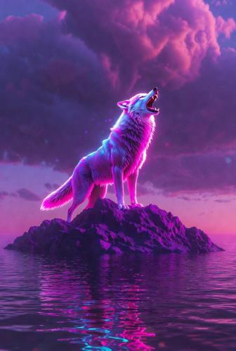 a wolf standing on a rock in the water at Sample in Bemmulla