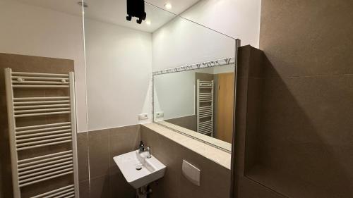 a bathroom with a sink and a mirror at Amara in Siegburg