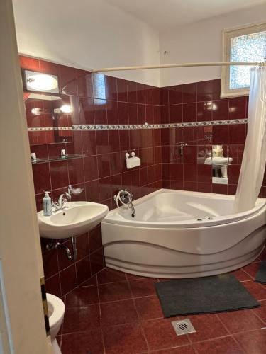 a bathroom with a tub and a sink at A-BB-LAK in Hajdúszoboszló